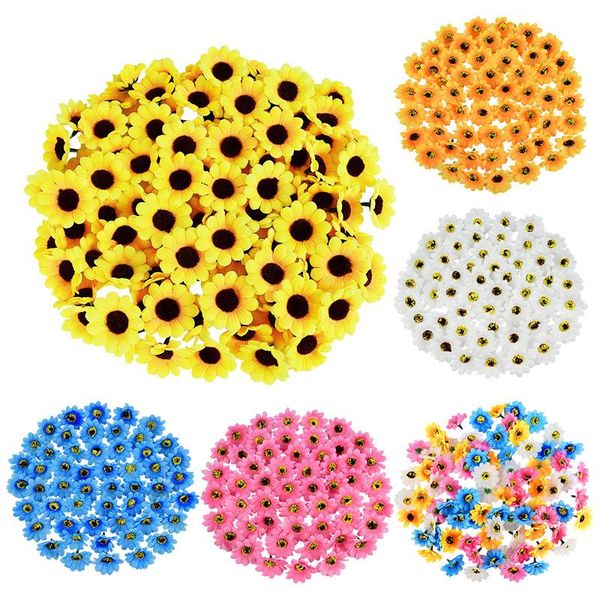 

50pcs 4.5cm sunflower head artificial flowers multicolor mini flower for wedding decoration home room decor scrapbook diy crafts decorative