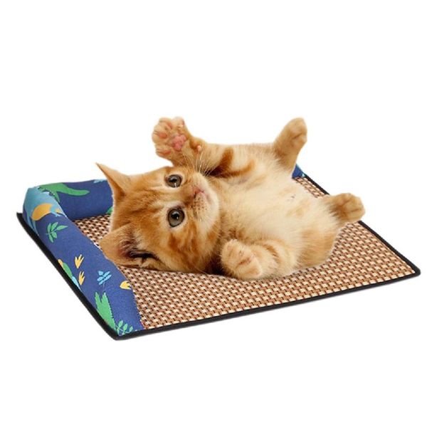 

cat beds & furniture dog pet bed cool in summer cat's house rattan grass non-stick resistant straw mat with pillow breathable and comfo