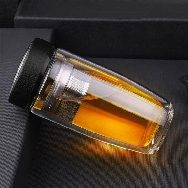 

water bottles 350ml double bottle car mounted scald proof glass stainless steel filter tea tumbler
