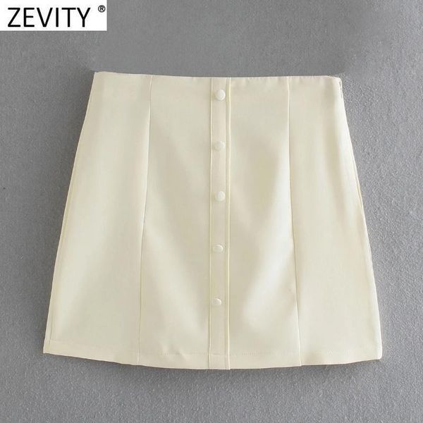 

skirts zevity women simply solid color buttons decoration press design a line skirt faldas mujer female side zipper mini vestido qun782, Black