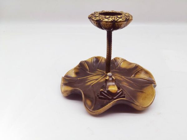 

antiques bronze collection lotus seed leaf frog incense burner back flow shelf decoration handicraft mini indoor fragrance lamps