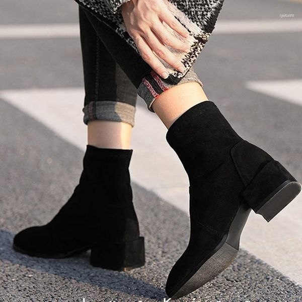 

boots autumn winter women ankle black plush female suede short shoes botas mujer plus size 35-4311