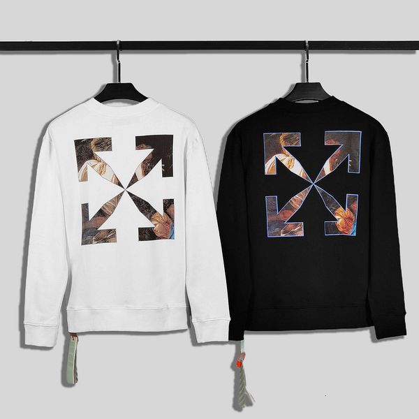 

autumn brand correct version tide winter new off style oil painting printed men's women's terry round neck pullover, Black