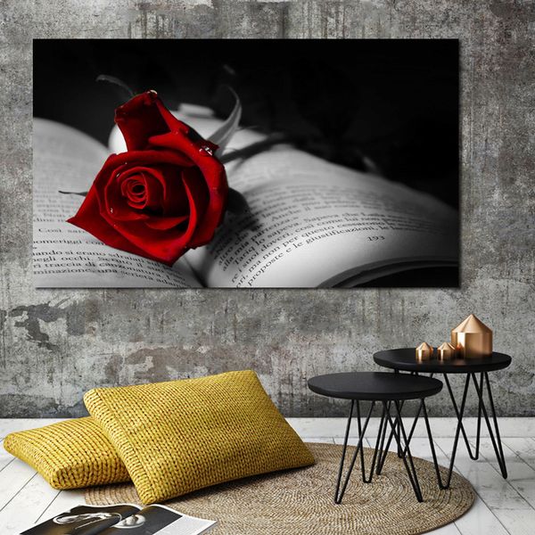 Arte da parede Fotos Red Rose Pinturas de lona e impressões para a sala de estar Decoração sem moldura