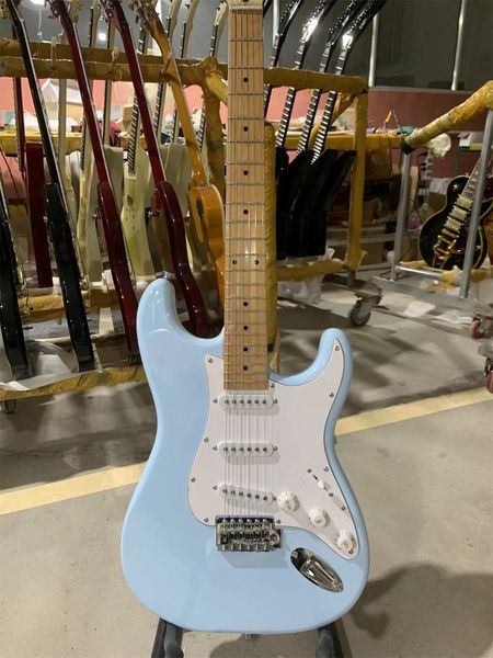 

st electric guitar sky blue color maple fingerboard white pickguard chrome hardware guitars guitarra