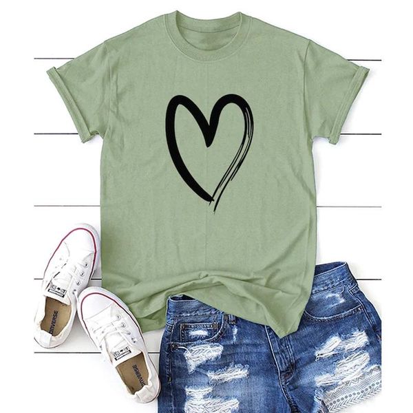 

women's t-shirt 100% pure cotton t shirt heart lover print women short sleeve o neck loose tshirt summer causal tee, White