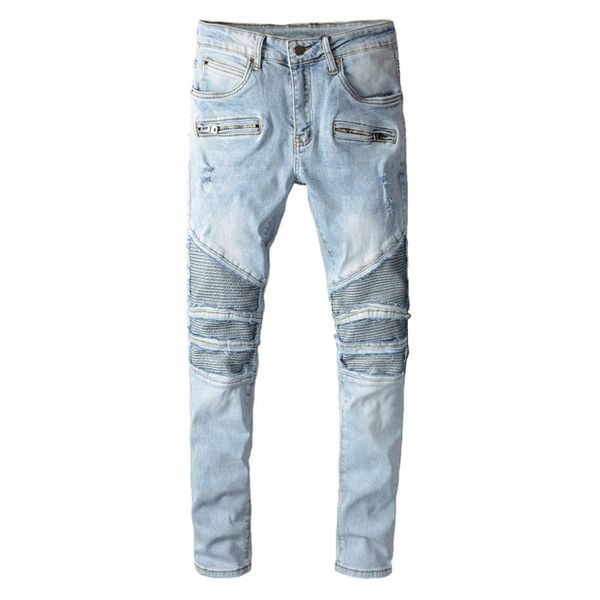 

men's jeans gzdeerax mens light blue ripped biker streetwear slim stretch denim pencil pants long trousers plus size 40
