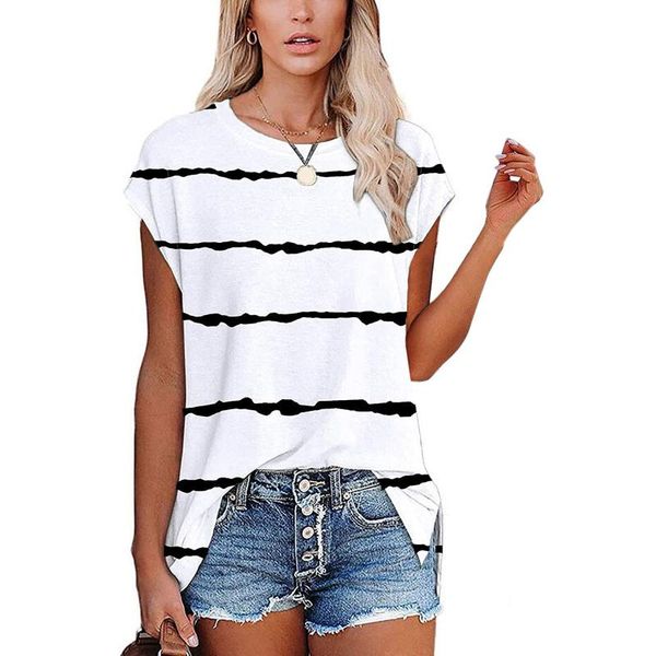 

women's t-shirt fashion casual printing o-neck loose short sleeve pullover, White