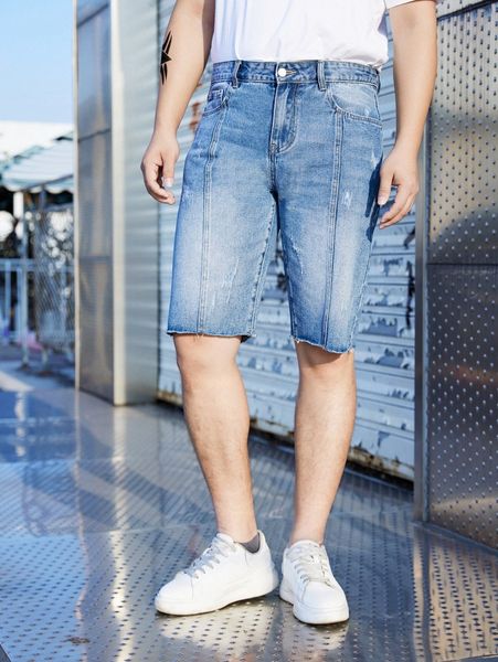 

men cat scratch raw hem denim shorts a6mz#, Blue