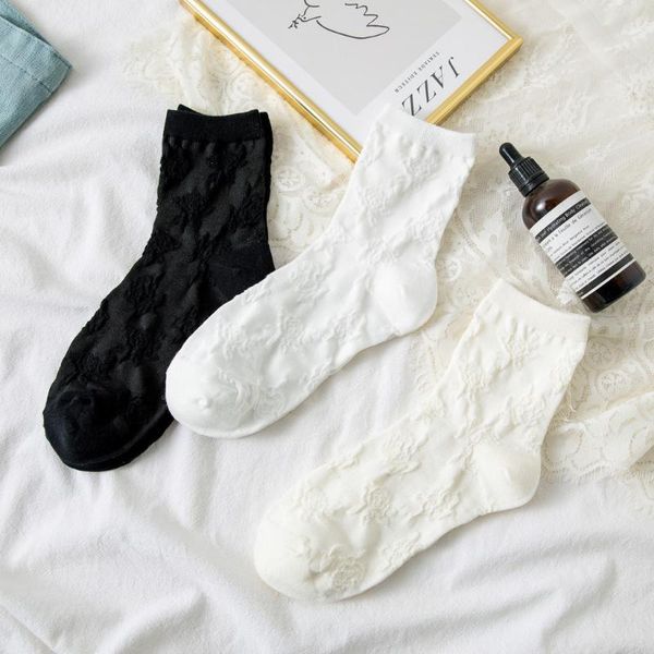 

men's socks 3d rose knit print white black beige rosa rugosa retro vintage old fashion flower women soft cotton crew summer lace