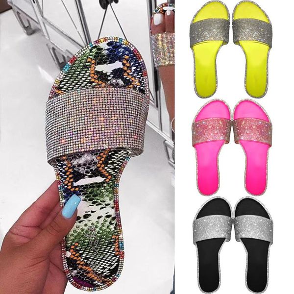 

slippers flat bottom flip flop summer open toe women diamond slipper shoes beach shiny roman fashion casual non slip eva travel, Black
