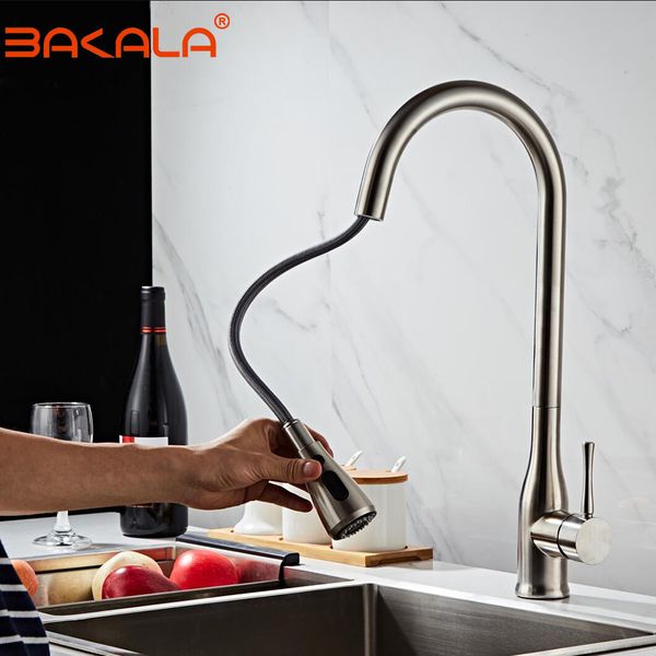 

kitchen faucets brushed nickel mixer single hole pull out spout sink tap with stream sprayer head deck plate w38g