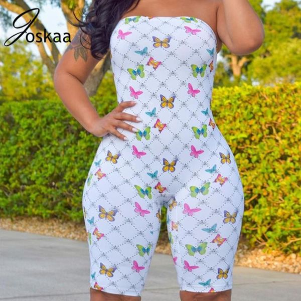 

joskaa tight butterfly printed strapless bra sleeveless backless casual bodycon jumpsuit overalls women's playsuit jumpsuits & rompers, Black;white
