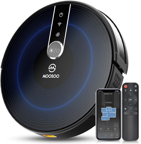 

moosoo rt40 robot vacuum cleaner wi-fi connected 2200pa suction quiet super thin works with alexa ideal for pet hair carpets hard floors