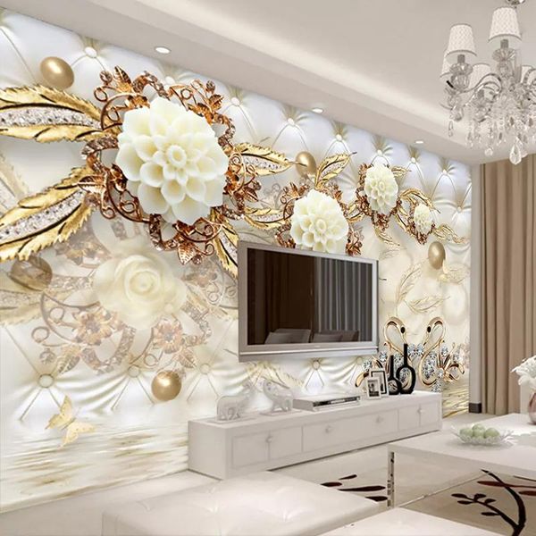

wallpapers custom wall murals 3d golden circle ball jewelry flower living room sofa tv background po painting waterproof wallpaper
