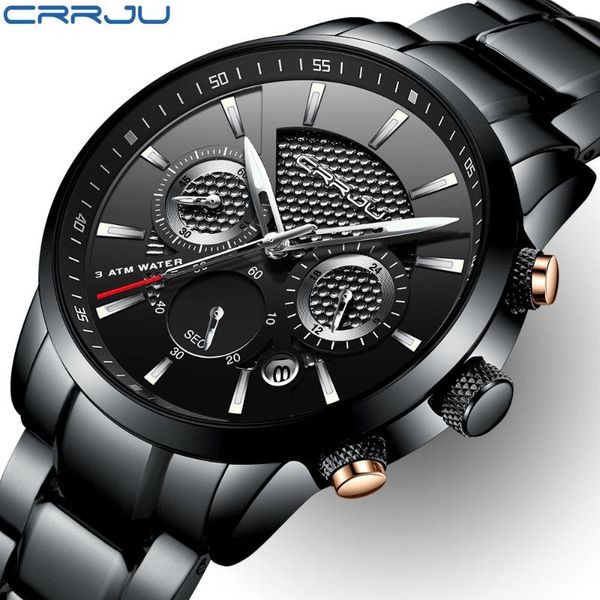 

wristwatches crrju men's watch quartz men fashion watches functional full steel business waterproof relogio masculino, Slivery;brown