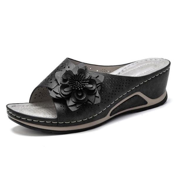 

yeddamavis women sandals soft heels summer with wedges shoes flower slippers casual platform zapatos mujer, Black