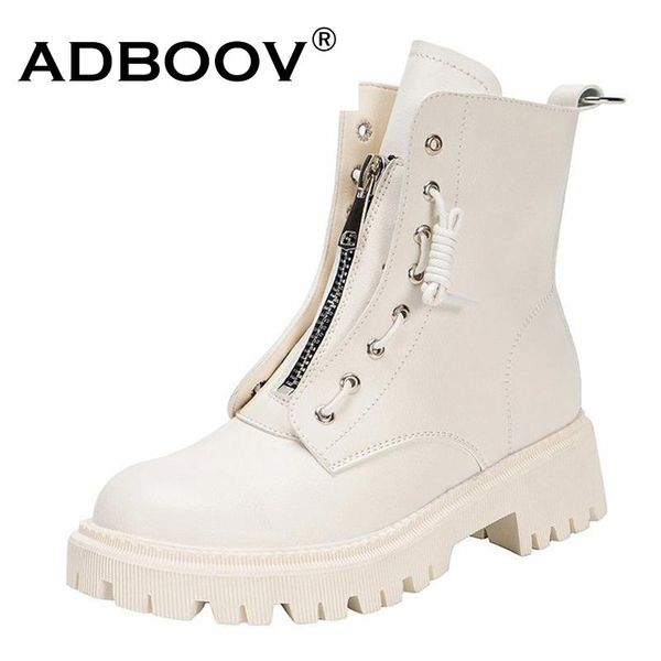 

boots adboov fashion front zip ankle platform women shoes casual, Black