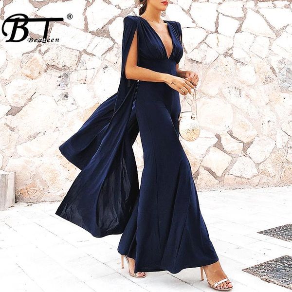 

women's jumpsuits & rompers beateen club straight full length 2021 deep v women fashion party cloak sleeves cut out backless, Black;white