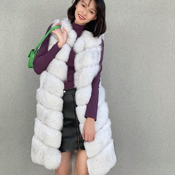 

women's fur & faux 2021 winter women coats natural long jackets overcoat luxury vest, Black
