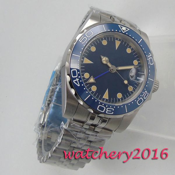 

bliger 40 mm automatic mechanical men watches gmt sapphire crystal 2021 diver man relogio masculino rol luxury clock, Slivery;brown