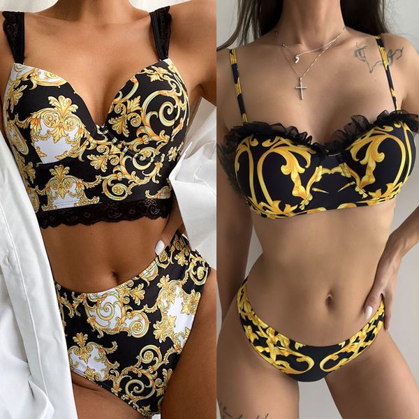 

push up bikinis 2021 bikini set high waist swimwear women swimsuit female swimming suit bathing suit print biquini bikini set, White;black