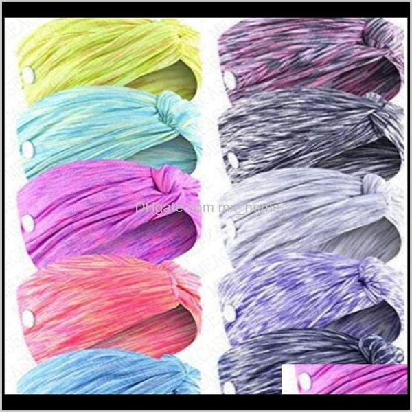

sports headband with button for face mask women wraps wide bands gym sweat hairbands holder elastic hairlace tucti hk9l5, Slivery;white