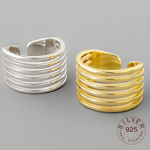 

real 925 sterling silver two colour opening adjustable ring for fashion women party vintage fine jewelry accessories cluster rings, Golden;silver