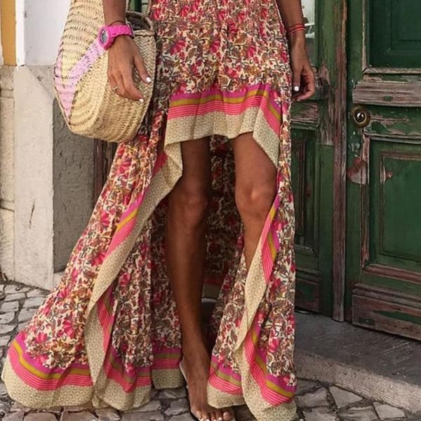 Saias everkaki boho impressão longa feminina de verão praia inferior cintura elástica cigana étnica plus size size saia feminina vestidos2021