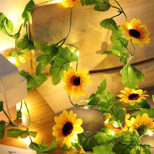 

strips led copper wire lamp, rattan flower string, sun simulation sunflower room ins decoration