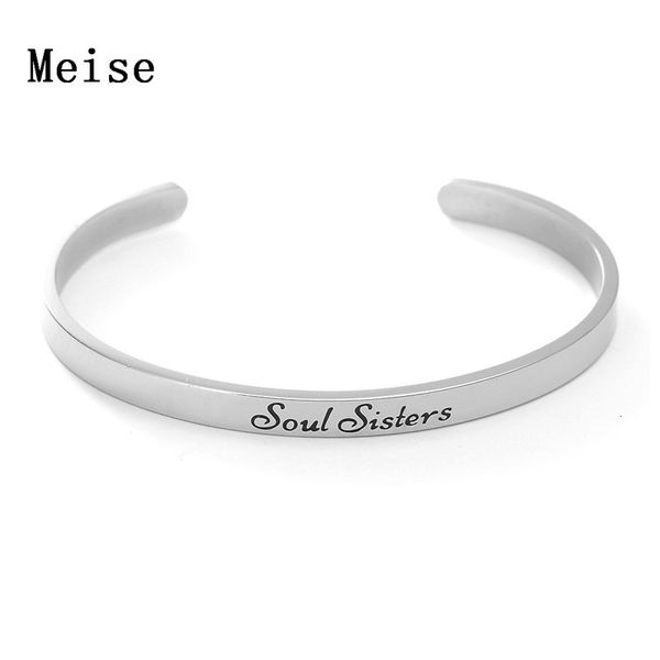 

bracelet stainless steel c-shaped lettered open soul sisters fashion, Golden;silver