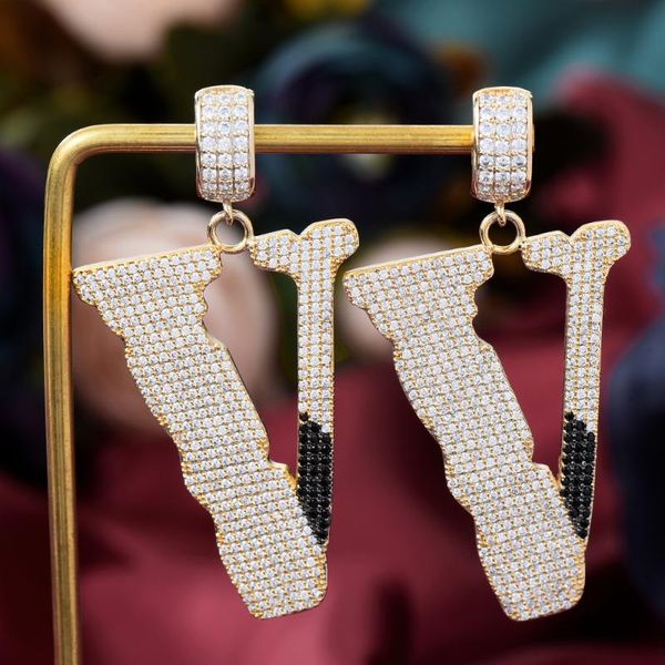 

dangle & chandelier soramoore bridal wedding luxury letter v pendant drop earrings zircon cz dubai earring bohemian high quality, Silver