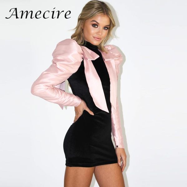 

casual dresses amecire patchwork puff sleeve outfits dress elegant black velvet bodycon chic bow shoulder vestidos party clothing, Black;gray