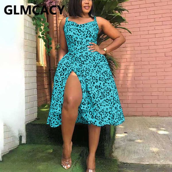 

women leopard printed spaghetti strap slit midi dress 210702, Black;gray