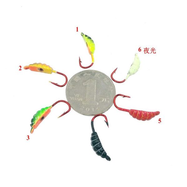 

6pcs/lot winter ice fishing hook lure metal worm bait fish 2.2cm 1.4g lead head jigging tackle hooks