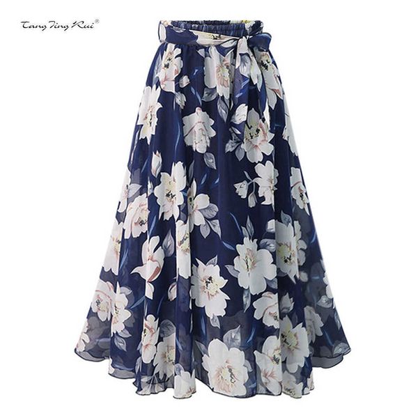 

summer 2021 big swing skirt floral chiffon drape a-line jr2221, Black