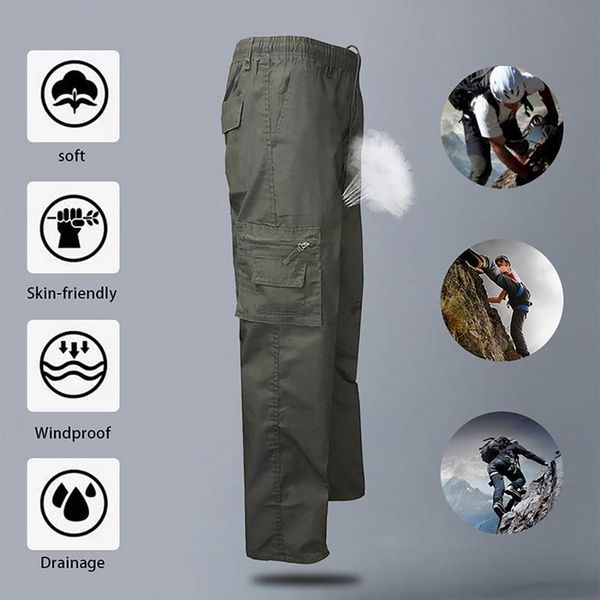 

cargo pants men stretch multi pocket solid color outdoor jogging plus size full length male tactical men's, Black
