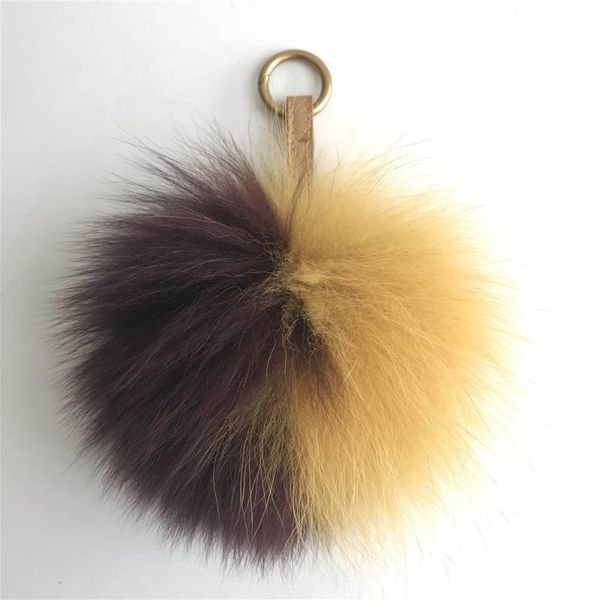 

keychains magicfur - 13cm real fur ball burgundy w yellow pom fluffy charms bag charm keychain car phone keyring pendant, Silver