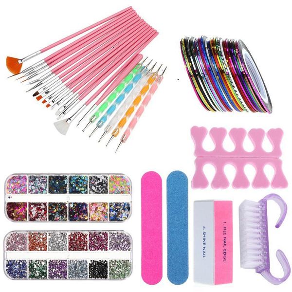 

led gel nail art design set painting drawing polish brush pen manicure nails tools decorative shiny diamond gold thread kits