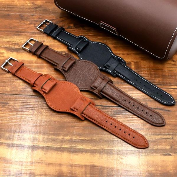 

watch bands heimdallr strap cowhide super soft 16/18/20/22mm vegetable tanned leather tree cream layer waterproof tray, Black;brown