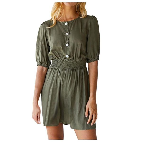 

women's jumpsuits & rompers women half sleeve solid button shrink waist mini summer fashion casual loose beach bohemian jumpsuit, Black;white