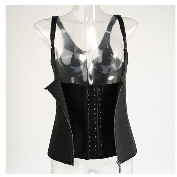 

Woman Bustiers Hot Slimming Underwear Adjustable Shoulder Strap Waist Trainer Vest Corset Zipper Hook 10 Steel Boned Underbust Corsets, Black;white