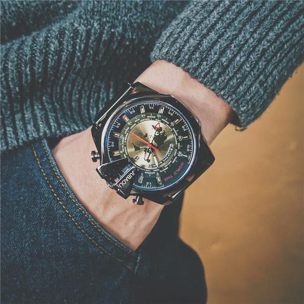 

celebrity inspired oversized dial korean alloy belt calendar campus fashion mens sports atmosphere watch men's quartz wristwatches, Slivery;brown