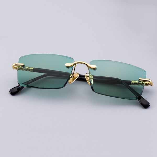 

design glasses vintage rimless sunglasses men natural crystal stone sun glasses women retro green lens sunglass goggles uv400 oculos de sol, White;black