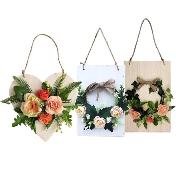 

wood wall hanging decoration garland artificial flower hoop wreath for wedding backdrop floral decorative flowers & wreaths