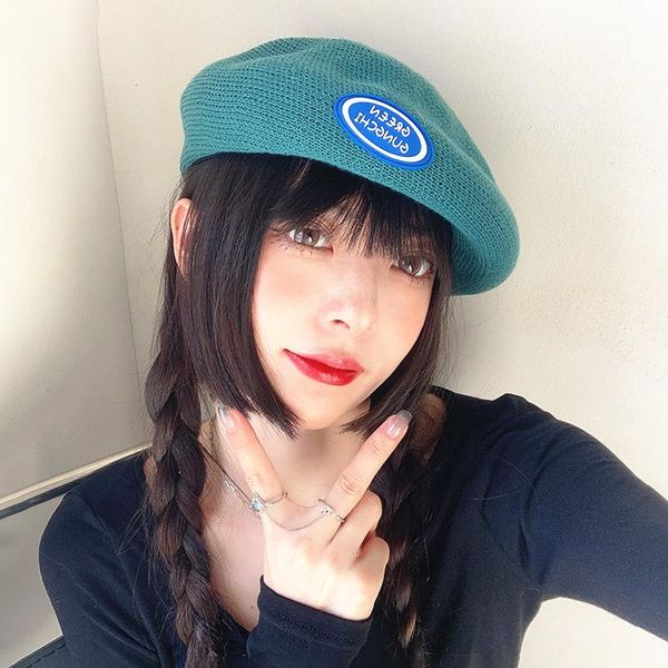 

berets lady girl casual sport beret hat autumn letter french artist pumpkin caps elegant knitted gorras, Blue;gray