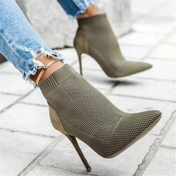 

boots women comfort elastic ankle fashion boot slip-on high heel, Black