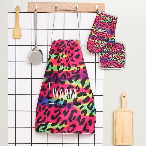 

oven mitts 3 psc/set high quantity fashion leopard cotton nordic kitchen cooking microwave gloves baking bbq potholders apron