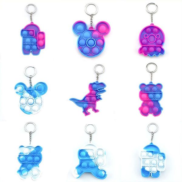

party favor cute cartoon keychain silicone finger sensory toys for kids gradient handheld mini stress relief hand anxiety autism