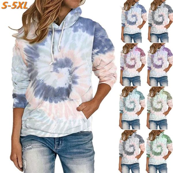 

european and american loose tie-dye printed hooded long-sleeved hoodies, Black